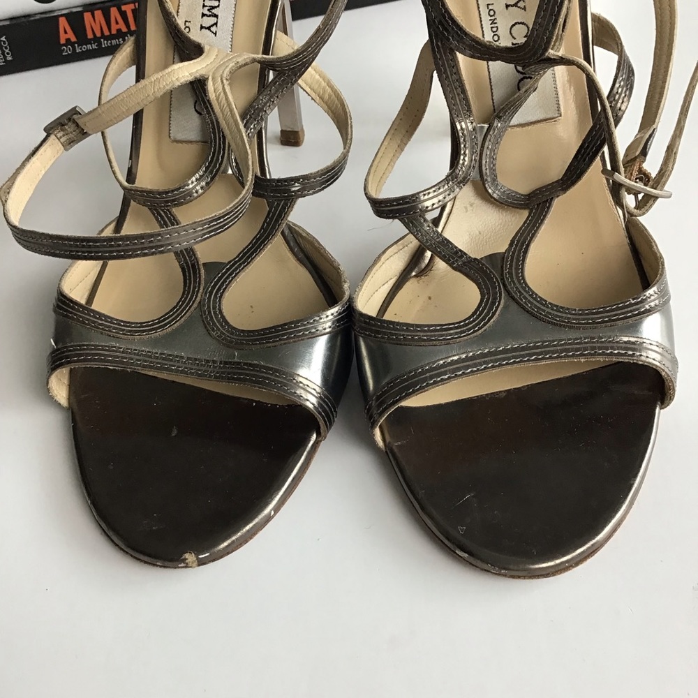 Jimmy Choo Heels 39.5 Silver Mirror Strappy Cage - Picture 4 of 12